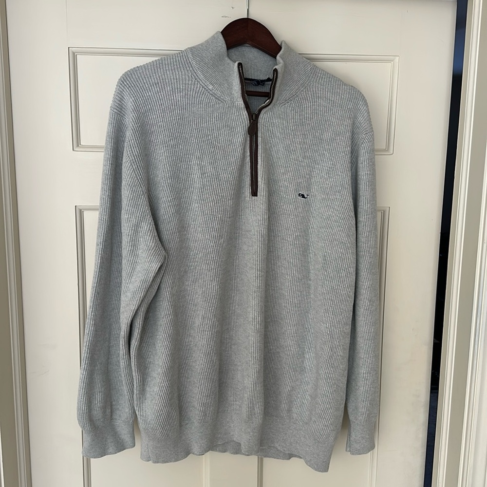 Vineyard vines men's fisherman ribbed quarter zip sweater XXL gray